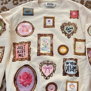Cream Graphic Frame-Print Sweatshirt